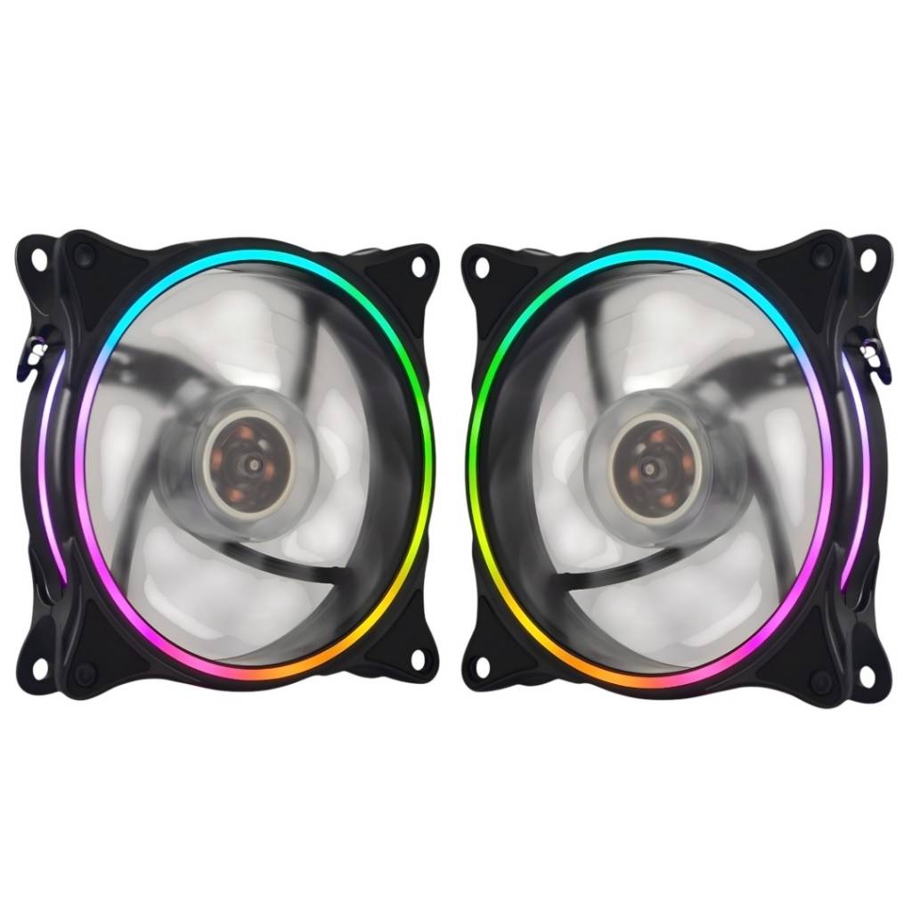 Ventilador RGB de la serie Shot Gaming Pro, de 12 cm, con iluminación en aro doble cara. Pack de 2 unidades diseñado para ofrecer refrigeración eficiente y funcionamiento silencioso. Conector Molex de 4 pines, ideal para configuraciones en cascada. Perfec