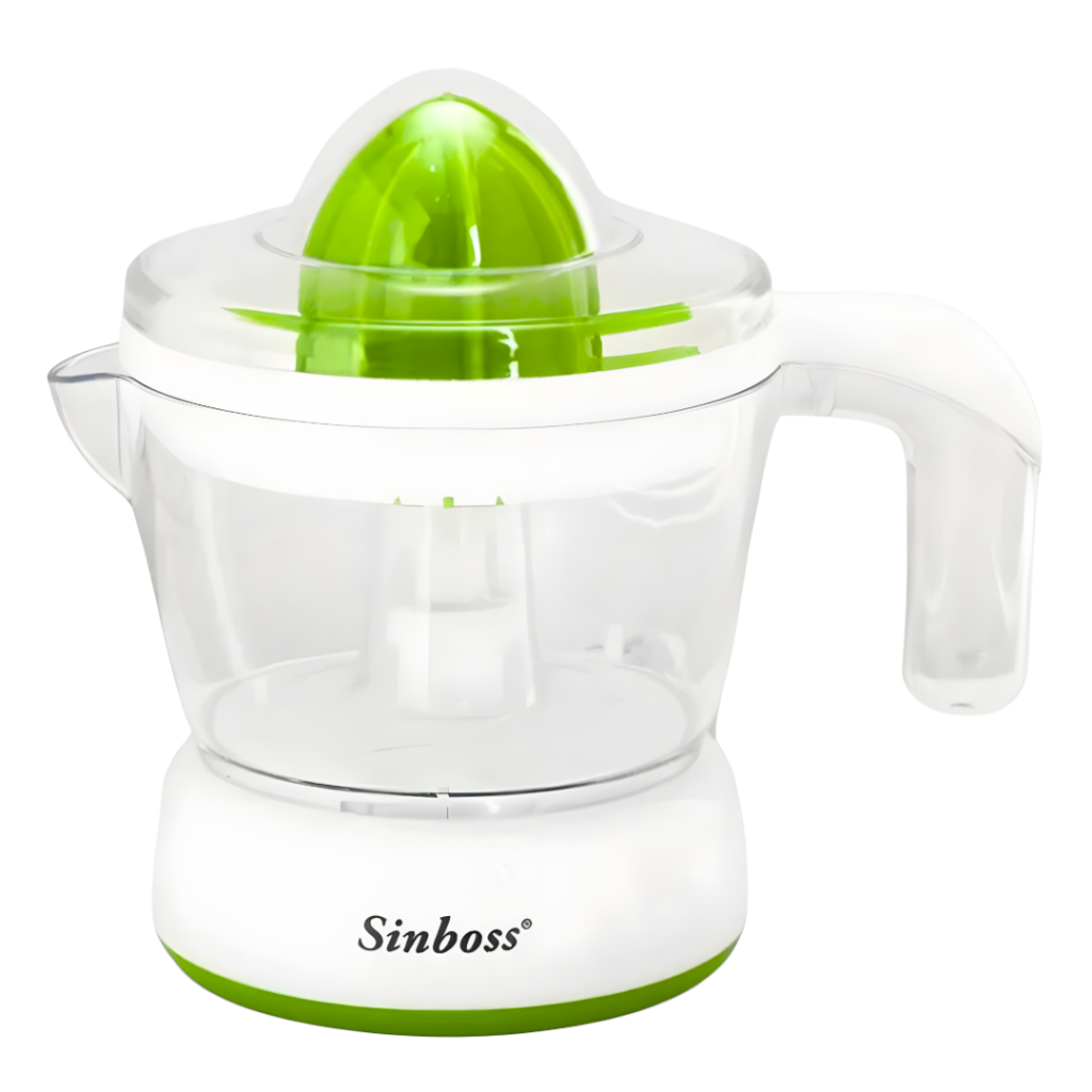 Exprimidor de cítricos SinBoss SO-202C, ideal para preparar jugos frescos en casa. Con capacidad de 700 ml y potencia de 45 W, cuenta con dos conos de prensado y giro bidireccional para un exprimido eficiente. Sus partes desmontables facilitan la limpieza