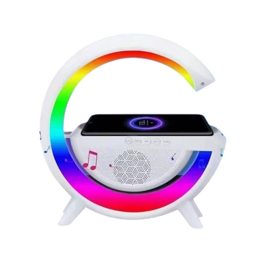 La Lámpara Veladora G Parlante Bluetooth LED ARGB es la fusión perfecta de tecnología y diseño. Con cargador Qi de 10W, USB y MicroSD, brinda luz colorida y música a tu alcance. Ideal para cualquier espacio, crea una atmósfera única y acogedora. ¡No te qu