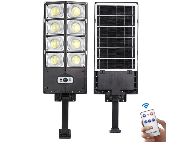 Foco de luz LED solar de 150W, ideal para exteriores. Con 240 LEDs, emite una luz brillante y eficiente. Incluye control remoto y sensor de movimiento. Funciona con batería de 4500 mAh, garantizando iluminación prolongada. Tres modos de operación: activac