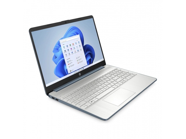 Imagen del HP Notebook 15-EF2126WM, un laptop con pantalla anti-reflejo de 15.6 pulgadas y resolución Full HD. Equipado con procesador AMD Ryzen 5, 8GB de RAM y 256GB de almacenamiento SSD. Diseño en color azul, ligero y portátil, ideal para trabajo y ent