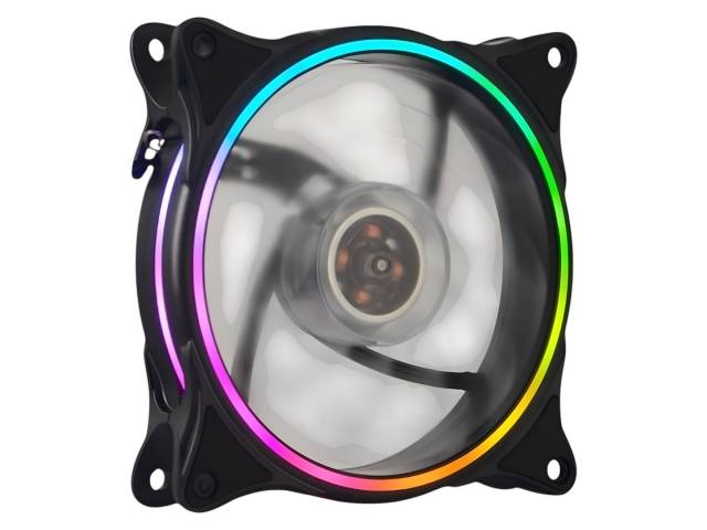 Ventilador RGB de la serie Shot Gaming Pro, de 12 cm, con iluminación en aro doble cara. Diseñado para ofrecer refrigeración eficiente y funcionamiento silencioso. Conector Molex de 4 pines, ideal para configuraciones en cascada. Perfecto para mejorar la 