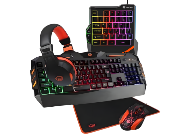 El combo gamer MeeTion incluye un teclado retroiluminado con teclas suaves, un mouse ergonómico con DPI ajustable y auriculares de alta fidelidad, un teclado de una mano y mouse pad. Ideal para gamers y profesionales, este set ofrece comodidad y rendimien