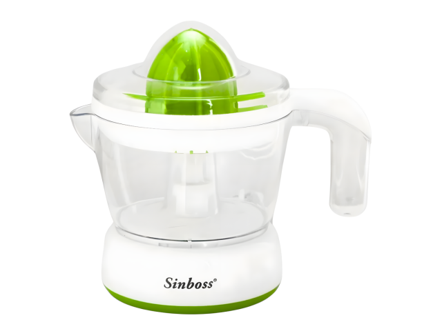 Exprimidor de cítricos SinBoss SO-202C, ideal para preparar jugos frescos en casa. Con capacidad de 700 ml y potencia de 45 W, cuenta con dos conos de prensado y giro bidireccional para un exprimido eficiente. Sus partes desmontables facilitan la limpieza