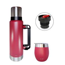 Combo Termo Comet 1,2 L + Mate Con Tapa  Rojo