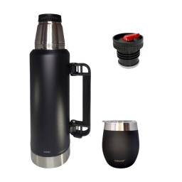 Combo Termo Comet 1,2 L + Mate Con Tapa NEGRO