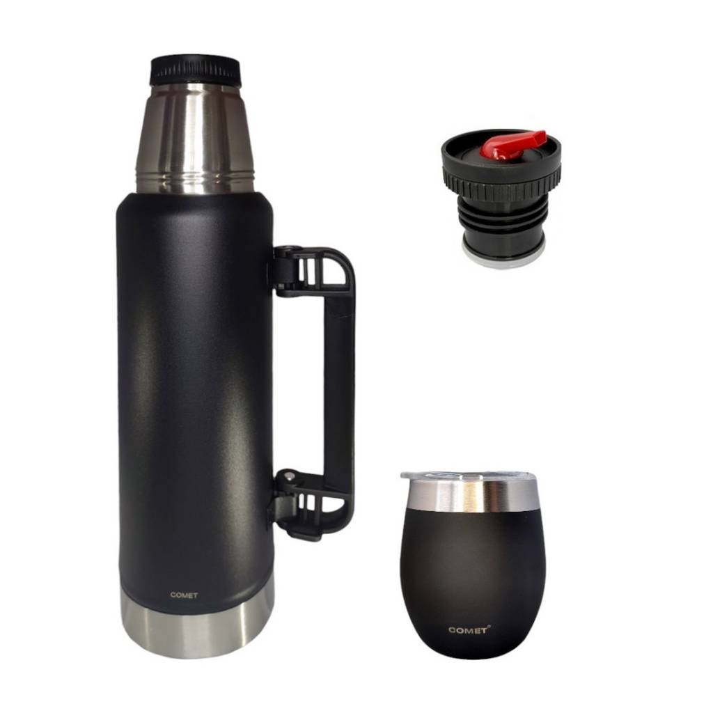 Viaja con el Combo kit Termo 1.2 Lt Y Mate con tapa COMET en Caribesurstore. Disfruta de mate por horas, ideal para llevar a todos lados!. Que no se vuele la yerba ni se caiga en la mochila!