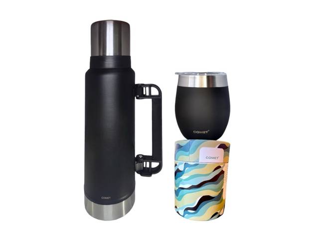 Viaja con el Combo kit Termo 1.2 Lt Y Mate con tapa COMET en Caribesurstore. Disfruta de mate por horas, ideal para llevar a todos lados!. Que no se vuele la yerba ni se caiga en la mochila!