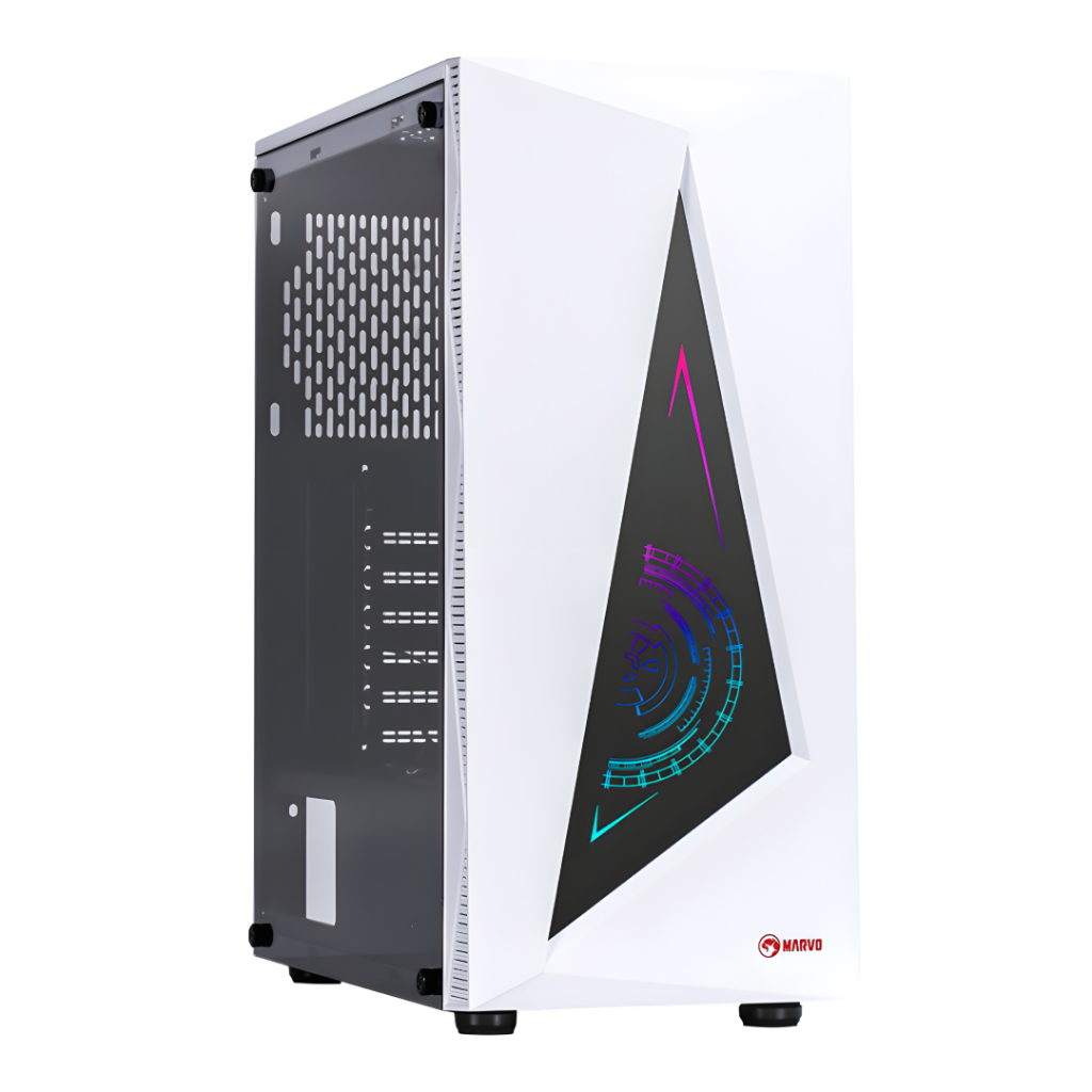 Eleva tu experiencia de juego con el Gabinete Gaming Marvo, que combina un diseño moderno con un panel RGB. Su estructura Mid Tower ATX ofrece amplio espacio y excelente ventilación, manteniendo tu equipo fresco durante intensas sesiones de juego.