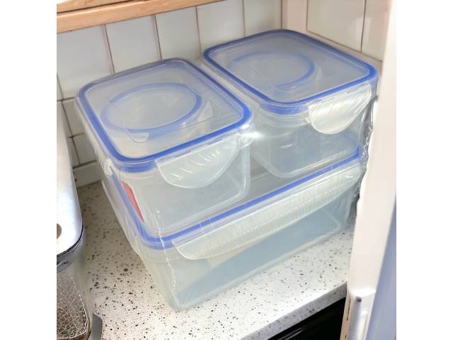  Set de 5 recipientes herméticos para comida. Plástico libre de BPA. Ideal para almacenar y transportar alimentos. Apto para microondas y lavavajillas. ¡Organiza tu cocina y disfruta de tus comidas frescas!