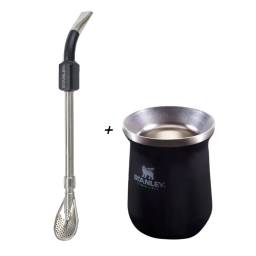 Combo Mate Y Bombilla Stanley Classic Negro Acero Inox