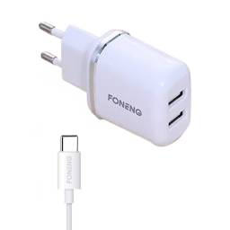 Cargador 2.4a 2 Usb + Cable Tipo C 1m Foneng Eu20