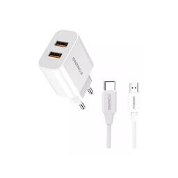 Ficha Cargador 2.4A USB + Cable Conexin Tipo C Foneng