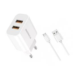 Ficha Cargador 2.4A USB + Cable Conexin Micro USB Foneng