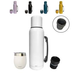 Termo Comet 1 Litro con asa + Mate con tapa Acero Inox