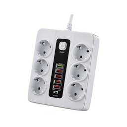 Zapatilla Cargador Alargue 2MT 6 Schuko 5 USB 3.4A Tipo-C PD 2000W