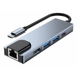 Adaptador Hub Tipo C 5 En 1 Ethernet Hdmi Usb 3.0 Pd