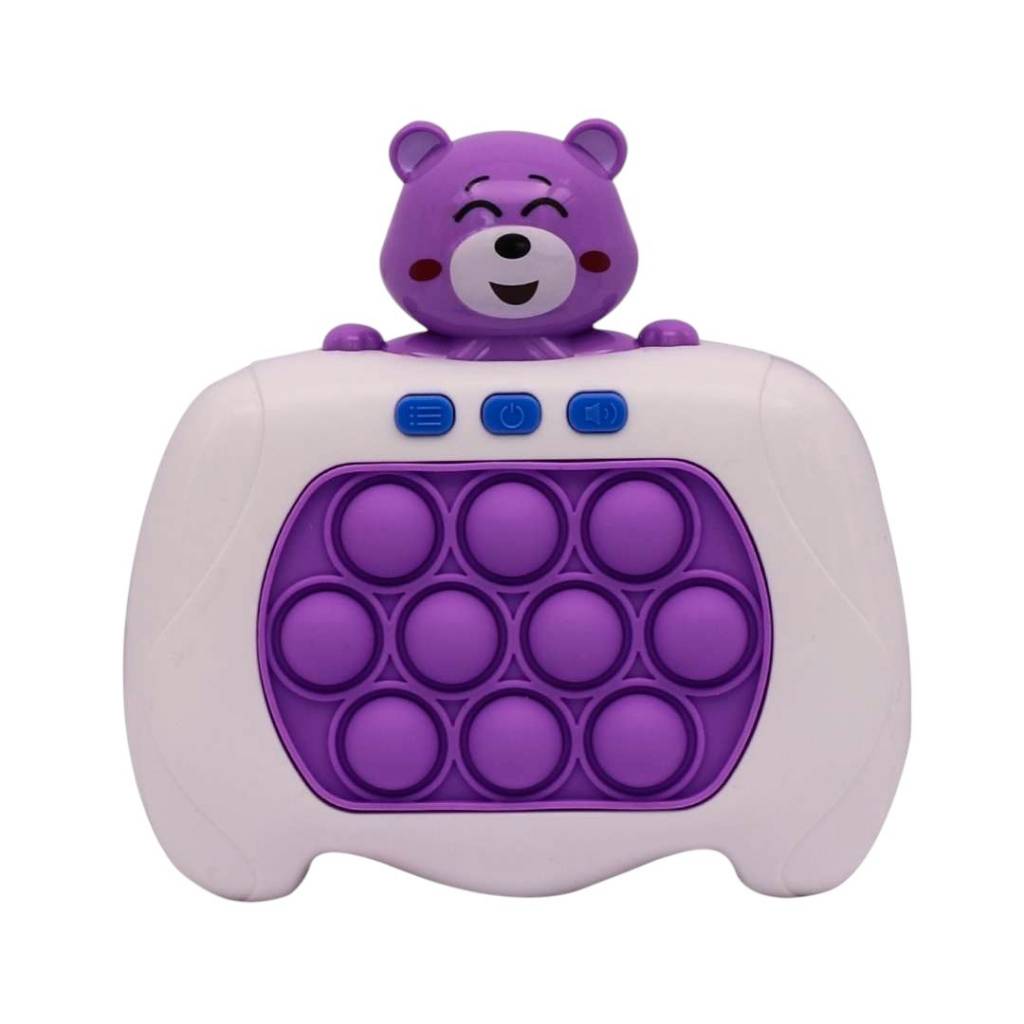 Sumérgete en la magia sensorial de la Consola POP IT Oso Violeta. ¡Disfruta de luces parpadeantes, efectos de sonido y horas de relajante entretenimiento! Ideal para niños y adultos, esta adorable consola es el regalo perfecto para aliviar el estrés y dis