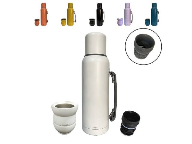 Termo de 1L Acero inoxidable, mantiene temperatura 12hs, asa para transporte cómodo.Mate de 140ml Acero inoxidable, duradero, elegante. Liviano y portátil Variedad de colores: Elige tu estilo. Combo perfecto: Sabor y tradición del mate en cualquier lugar.