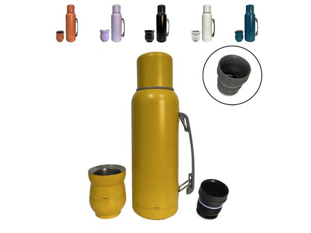 Termo de 1L Acero inoxidable, mantiene temperatura 12hs, asa para transporte cómodo.Mate de 140ml Acero inoxidable, duradero, elegante. Liviano y portátil Variedad de colores: Elige tu estilo. Combo perfecto: Sabor y tradición del mate en cualquier lugar.