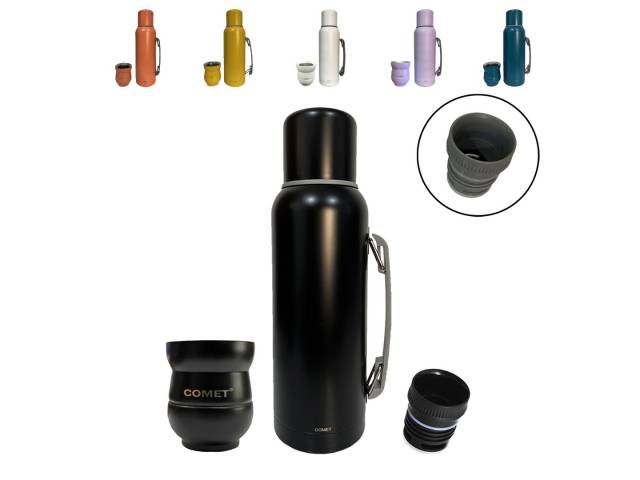 Termo de 1L Acero inoxidable, mantiene temperatura 12hs, asa para transporte cómodo.Mate de 140ml Acero inoxidable, duradero, elegante. Liviano y portátil Variedad de colores: Elige tu estilo. Combo perfecto: Sabor y tradición del mate en cualquier lugar.