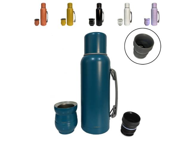 Termo de 1L Acero inoxidable, mantiene temperatura 12hs, asa para transporte cómodo.Mate de 140ml Acero inoxidable, duradero, elegante. Liviano y portátil Variedad de colores: Elige tu estilo. Combo perfecto: Sabor y tradición del mate en cualquier lugar.