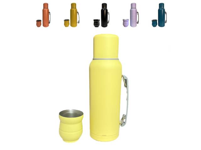 Termo de 1L Acero inoxidable, mantiene temperatura 12hs, asa para transporte cómodo.Mate de 140ml Acero inoxidable, duradero, elegante. Liviano y portátil Variedad de colores: Elige tu estilo. Combo perfecto: Sabor y tradición del mate en cualquier lugar.