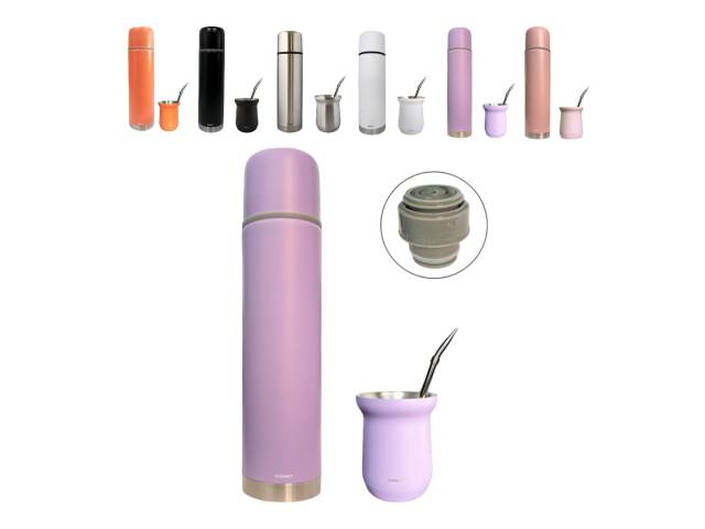 Disfruta de tu combo con termo de acero inoxidable de 750 ml que mantiene la temperatura de tu mate por 8 horas, un mate de acero inoxidable de 160 ml y una bombilla Comet. El termo tiene un diseño bala compacto y un tapón cebador para cebar fácilmente