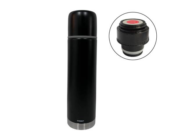 Disfruta de tu combo con termo de acero inoxidable de 750 ml que mantiene la temperatura de tu mate por 8 horas, un mate de acero inoxidable de 160 ml y una bombilla Comet. El termo tiene un diseño bala compacto y un tapón cebador para cebar fácilmente