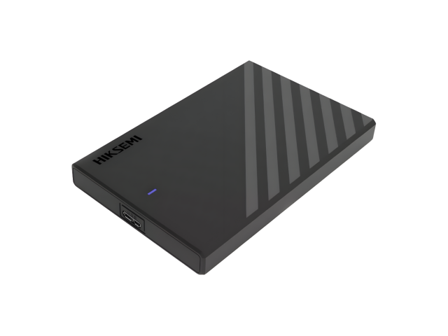 Imagen del estuche para disco duro Hik Semi MHB201 en color negro. El estuche tiene un diseño compacto y elegante, fabricado en material ABS. Mide 126 milímetros de largo, 81 milímetros de ancho y 14 milímetros de alto. Cuenta con una interfaz USB 3.0 que