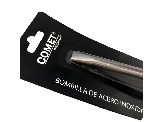 La bombilla de acero inoxidable Comet Premium B1108 está diseñada para beber mate. Su forma alargada y delgada, fabricada en acero 18/8, le otorga resistencia. El extremo filtrante permite el paso del líquido y retiene las hojas de yerba. Con un acabado p