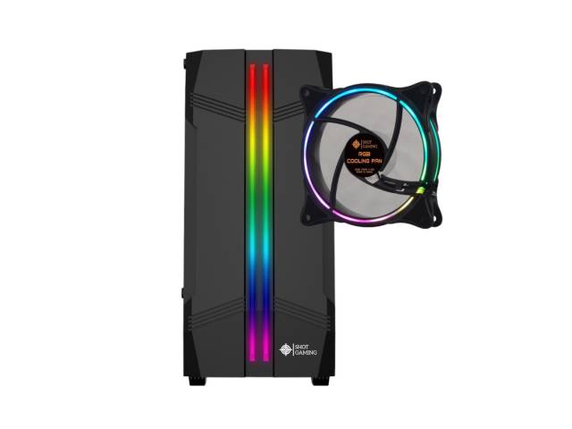 El Gabinete Gamer Shot Gaming Pro Series es la elección ideal para quienes buscan estilo y funcionalidad. Su cristal templado permite mostrar tus componentes, mientras que el ventilador LED RGB añade un toque vibrante a tu estación de juego. ¡Haz que cada