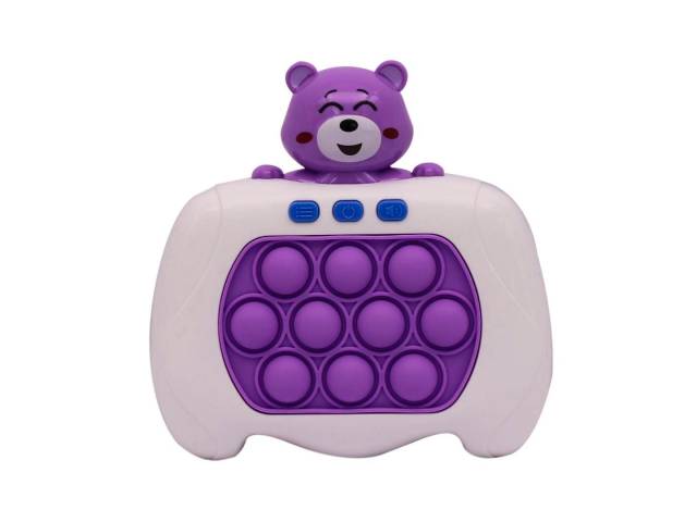 Sumérgete en la magia sensorial de la Consola POP IT Oso Violeta. ¡Disfruta de luces parpadeantes, efectos de sonido y horas de relajante entretenimiento! Ideal para niños y adultos, esta adorable consola es el regalo perfecto para aliviar el estrés y dis