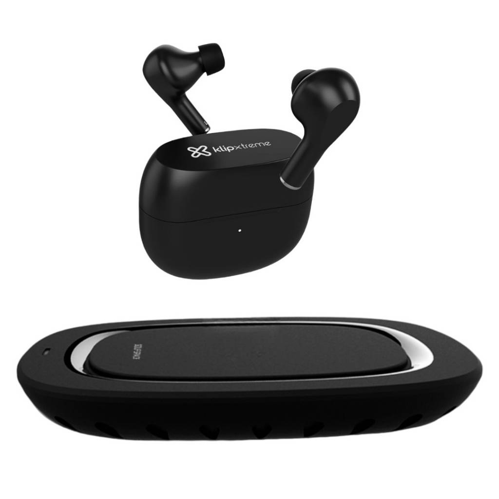 Disfruta de la libertad sin cables con el combo perfecto: Auriculares inalámbricos KLIP XTREME ZOUNDBUDS y Cargador inalámbrico QI Fast Charge 10W GOLF GF-WQ5.