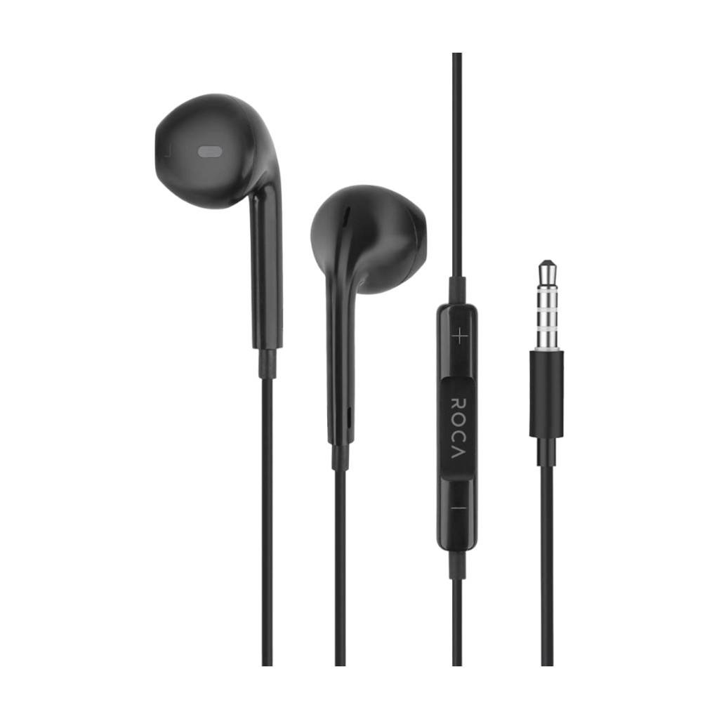 Auriculares manos libres estéreo ROCA tipo iPhone, universales con conector de 3.5 mm y diseño on-ear. Perfectos para llamadas y música en cualquier lugar.