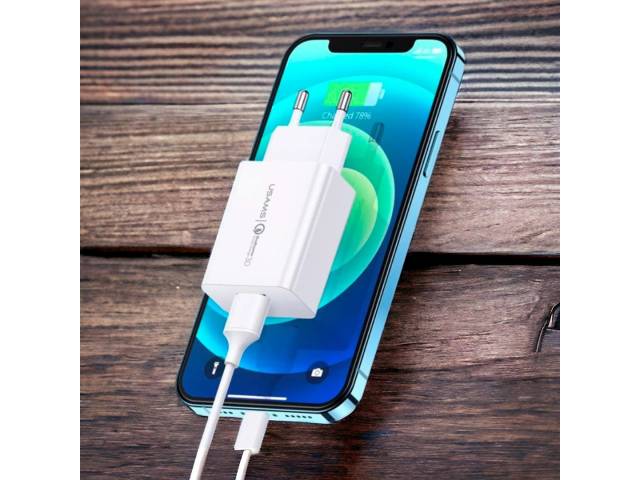 Carga tus dispositivos a toda velocidad con el Cargador Rápido T22 18W QC3.0 Blanco USAMS. Tecnología Quick Charge 3.0 para una carga hasta 3 veces más rápida.