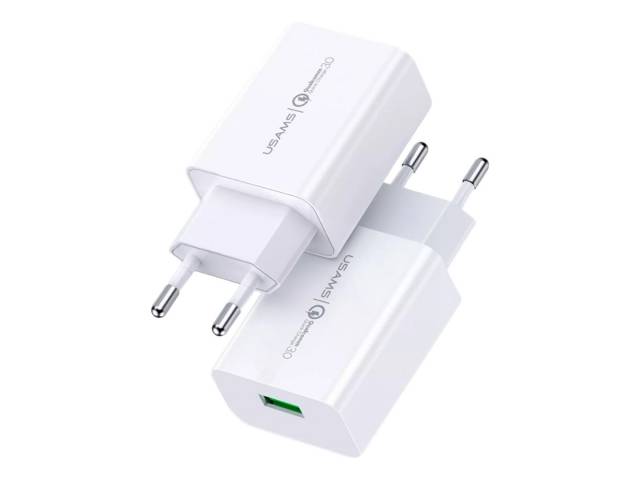 Carga tus dispositivos a toda velocidad con el Cargador Rápido T22 18W QC3.0 Blanco USAMS. Tecnología Quick Charge 3.0 para una carga hasta 3 veces más rápida.