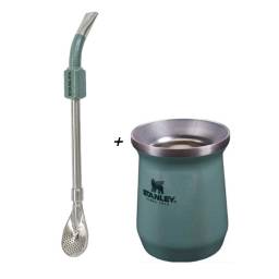 Combo Mate Y Bombilla Stanley Classic Verde Acero Inox