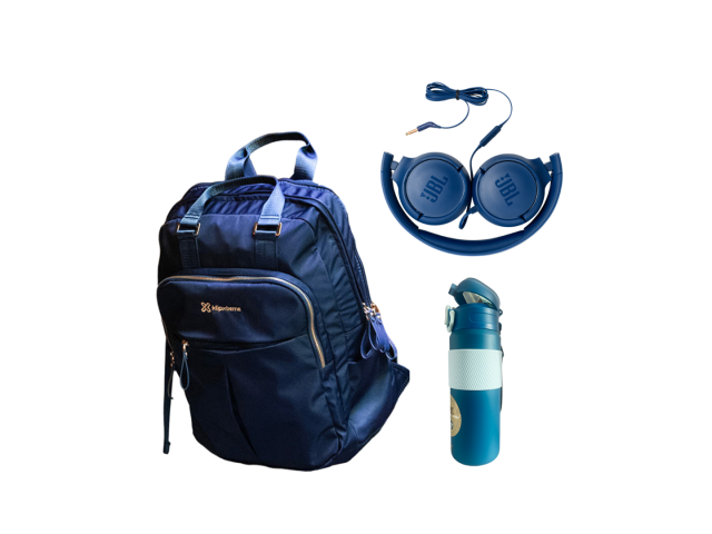  Viaja con estilo y comodidad con la mochila KNB-468 KLIP XTREME, los audífonos JBL TUNE 500 y la botella térmica Comet 600 ml.