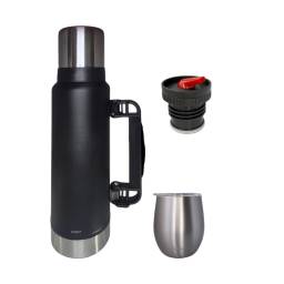 Combo Termo Comet 1,2 L + Mate Con Tapa  Negro Y ACERO