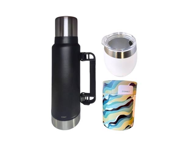 Viaja con el Combo kit Termo 1.2 Lt Y Mate con tapa COMET en Caribesurstore. Disfruta de mate por horas, ideal para llevar a todos lados!. Que no se vuele la yerba ni se caiga en la mochila!