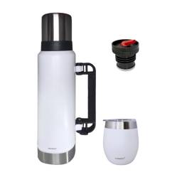 Combo Termo Comet 1,2 L + Mate Con Tapa BLANCO