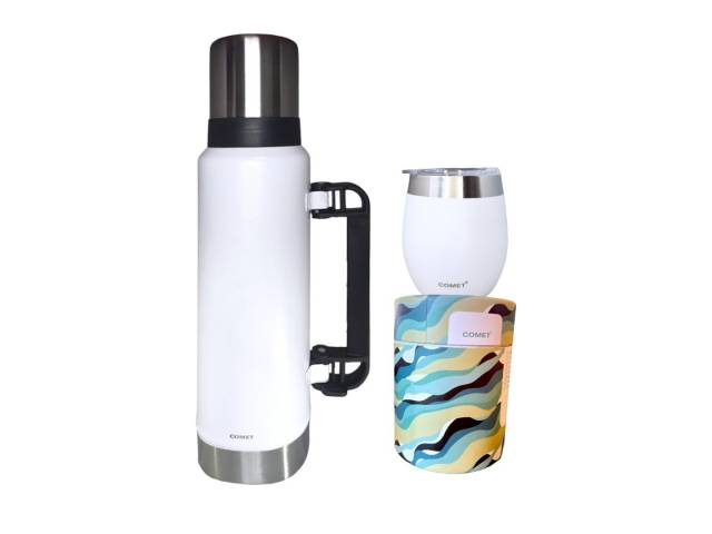 Viaja con el Combo kit Termo 1.2 Lt Y Mate con tapa COMET en Caribesurstore. Disfruta de mate por horas, ideal para llevar a todos lados!. Que no se vuele la yerba ni se caiga en la mochila!