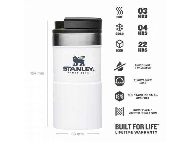 Disfruta de bebidas calientes o frías con la Jarra Térmica Stanley The Neverleak 8.5 oz 250 ml. Calidad Stanley que nunca falla.