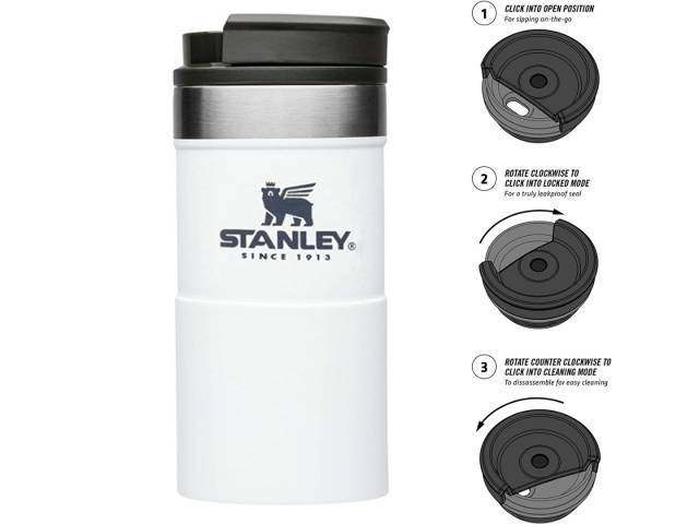 Disfruta de bebidas calientes o frías con la Jarra Térmica Stanley The Neverleak 8.5 oz 250 ml. Calidad Stanley que nunca falla.