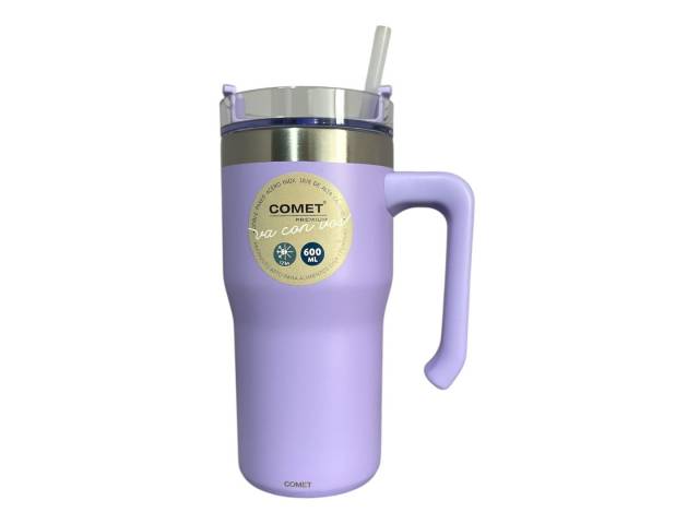 Disfruta de tus bebidas favoritas a la temperatura perfecta con el Vaso Térmico Comet de 600ml en color coral. Su doble pared de acero inoxidable mantiene tus bebidas frías y calientes por 12hs 