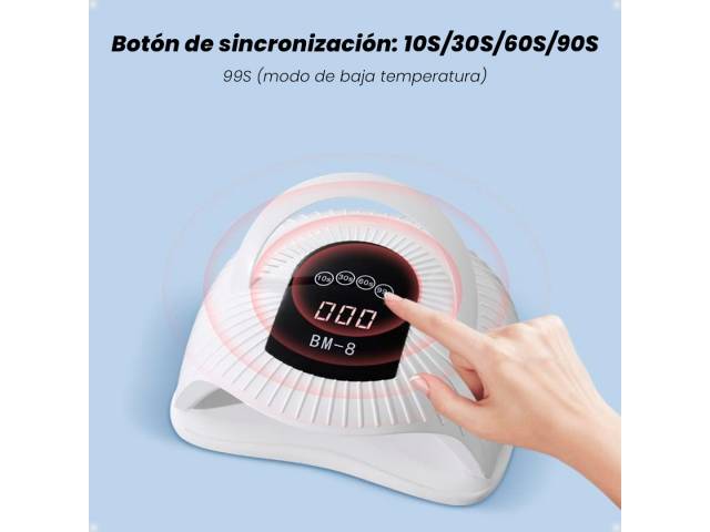 Logra un manicure y pedicure profesional en casa con la Lámpara LED UV Uñas SUN BM-8 72LED 300W Con Temporizador. Esta lámpara de alta potencia te permite secar tus esmaltes de gel y semipermanentes de forma rápida y uniforme.