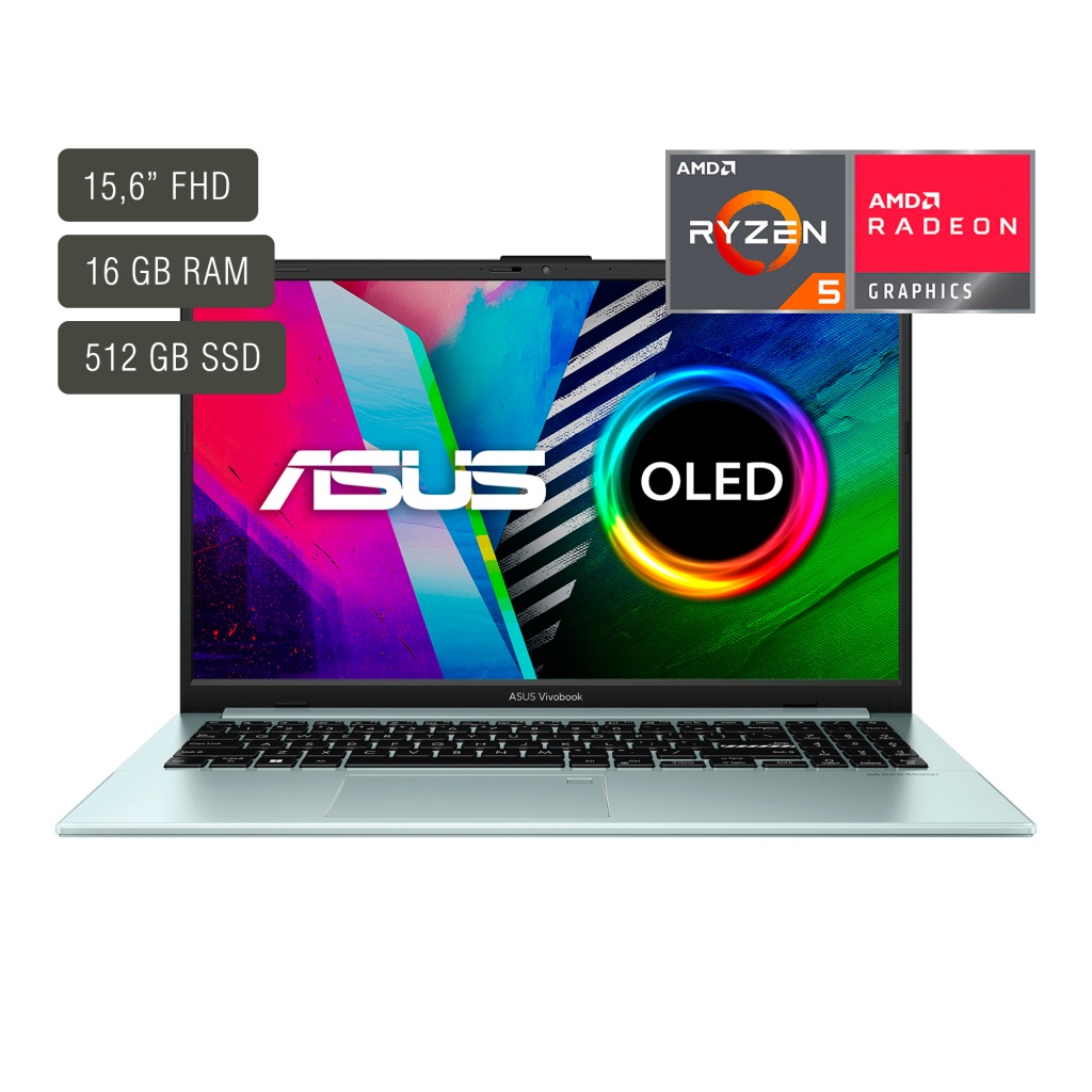 El Asus Vivobook 15,6'' Oled Ryzen 5 te ofrece un procesador potente, 16GB de RAM, 512GB de almacenamiento SSD y una increíble pantalla OLED para disfrutar de tus tareas y entretenimiento al máximo.