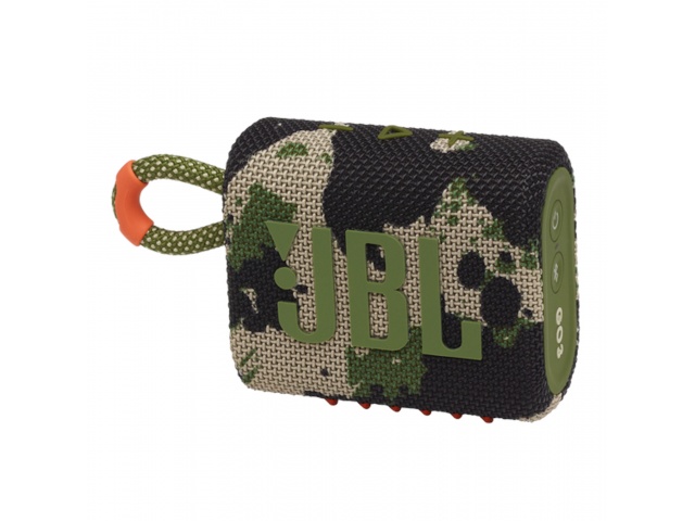  Disfruta de un sonido potente y graves profundos con el Parlante Inalámbrico Bluetooth JBL Go 3 en color Verde camuflado. Este parlante ultraportátil es resistente al agua y al polvo, y te ofrece hasta 5 horas de reproducción con una sola carga. Conéctat