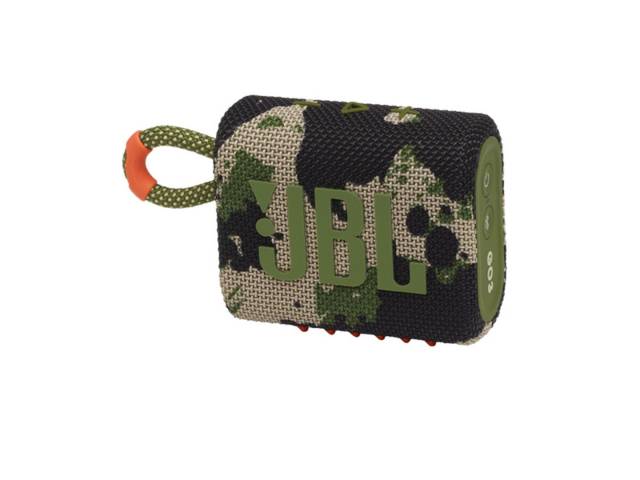  Disfruta de un sonido potente y graves profundos con el Parlante Inalámbrico Bluetooth JBL Go 3 en color Verde camuflado. Este parlante ultraportátil es resistente al agua y al polvo, y te ofrece hasta 5 horas de reproducción con una sola carga. Conéctat